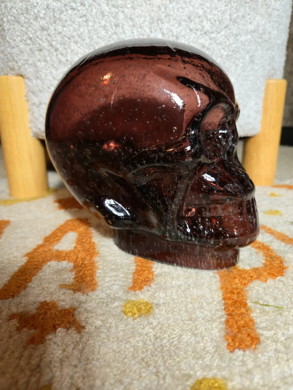 Vintage Dark Amber Glass Skull Head Sculpture • Translucent Crimson Resin NWT